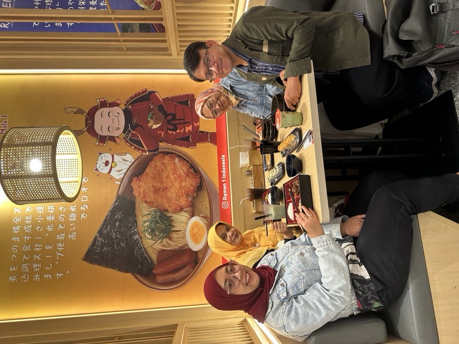 Group members sharing a meal at the semester gathering
